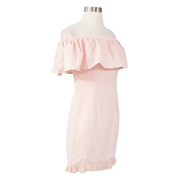 Pink Off shoulder Ruffle Tassel Dress - Picture 7 of 8